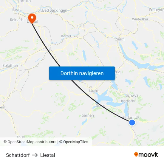Schattdorf to Liestal map