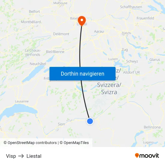 Visp to Liestal map