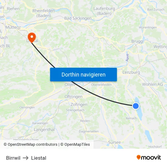 Birrwil to Liestal map