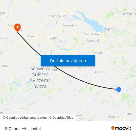 S-Chanf to Liestal map