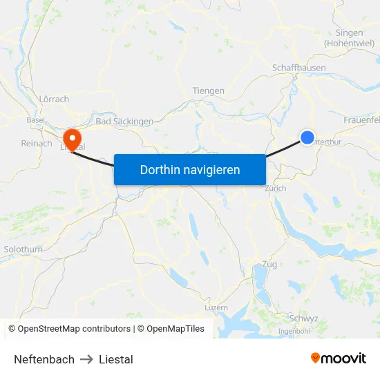 Neftenbach to Liestal map