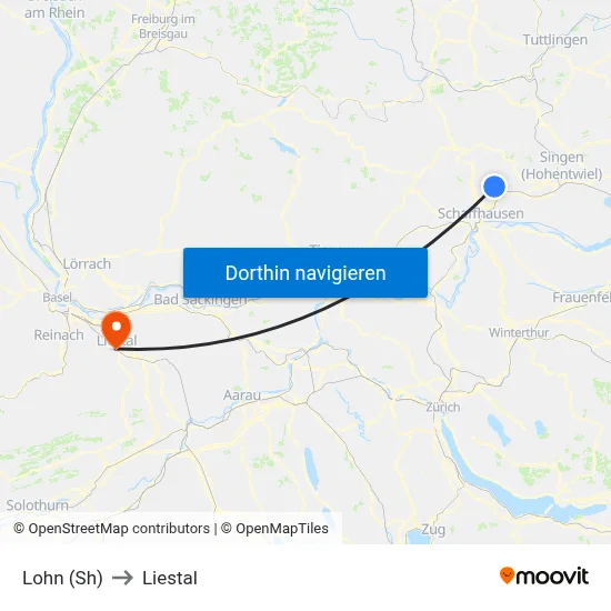 Lohn (Sh) to Liestal map