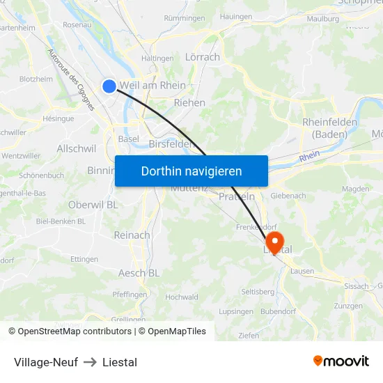 Village-Neuf to Liestal map