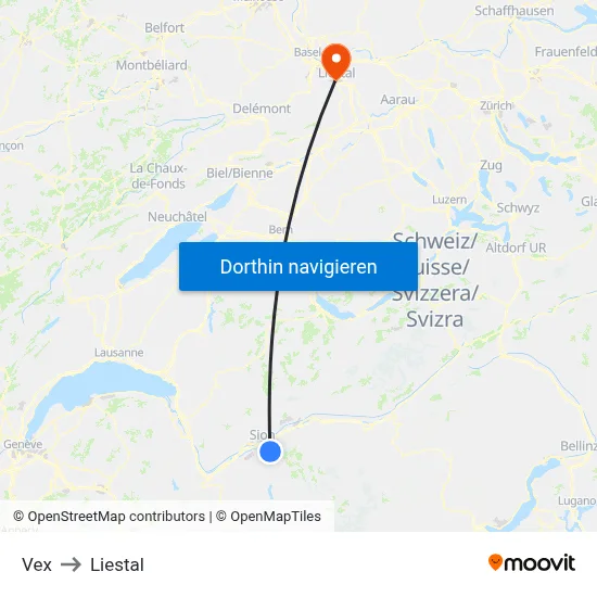 Vex to Liestal map