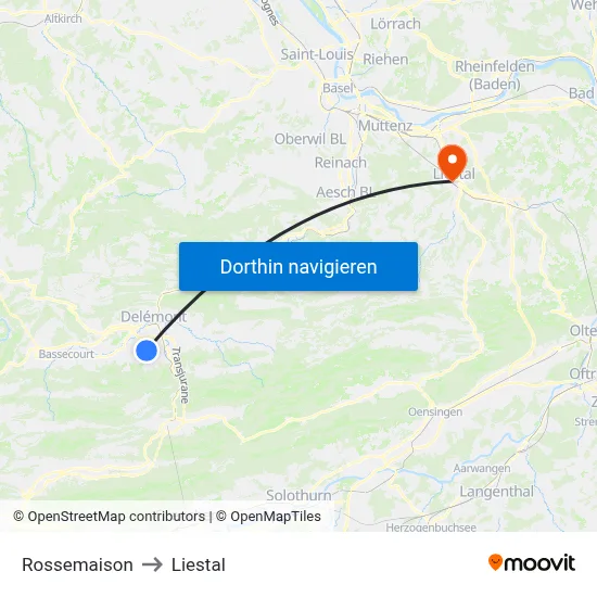 Rossemaison to Liestal map