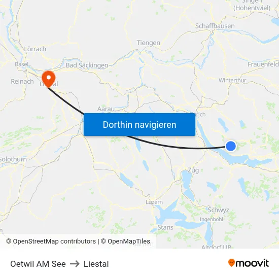 Oetwil AM See to Liestal map