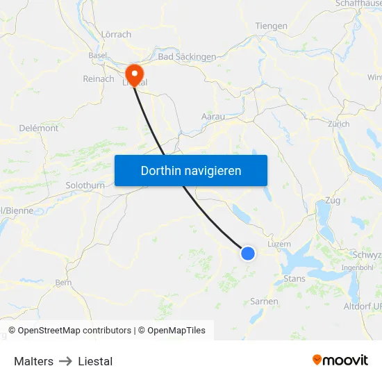 Malters to Liestal map