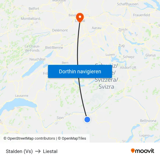Stalden (Vs) to Liestal map