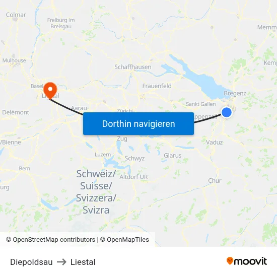 Diepoldsau to Liestal map