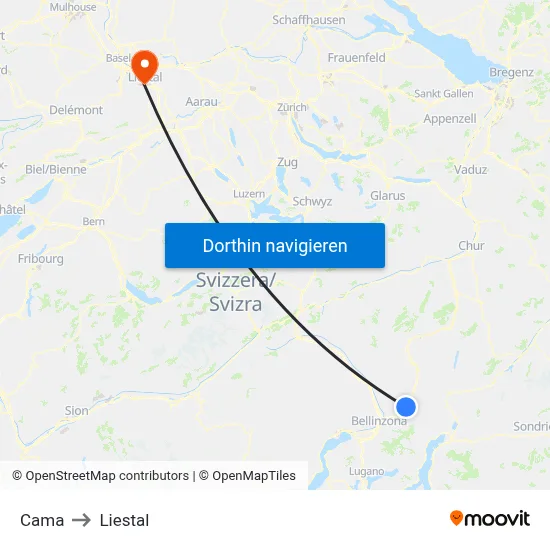 Cama to Liestal map