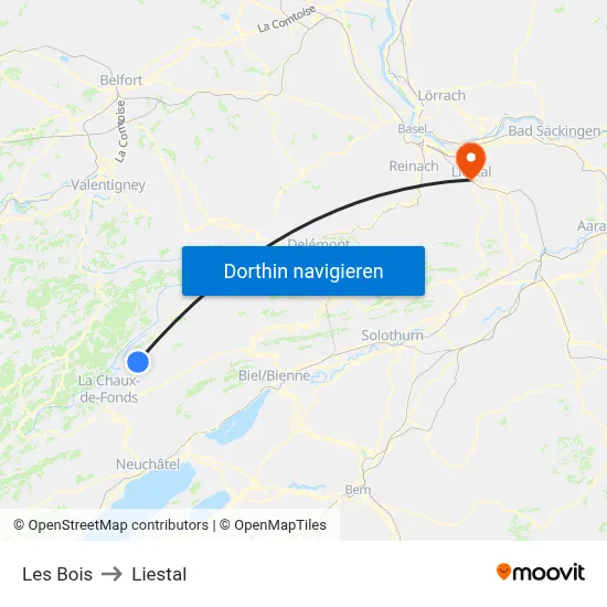 Les Bois to Liestal map