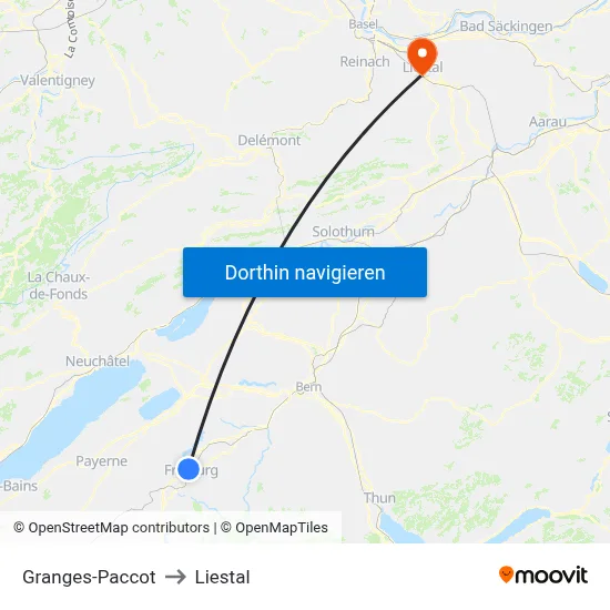 Granges-Paccot to Liestal map
