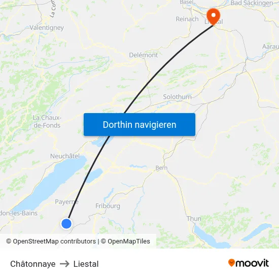 Châtonnaye to Liestal map