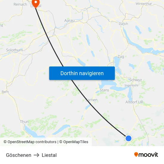 Göschenen to Liestal map