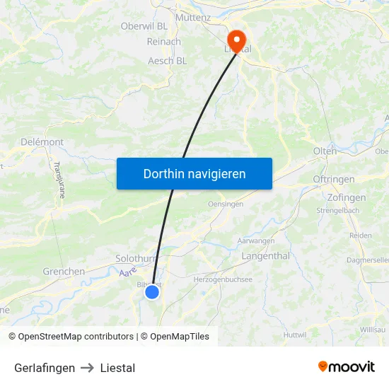 Gerlafingen to Liestal map