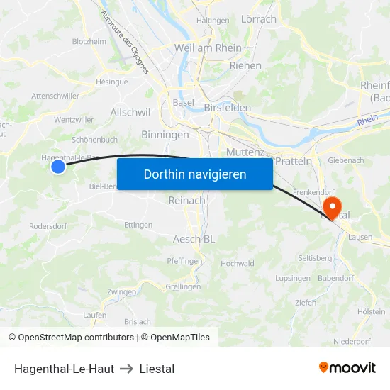 Hagenthal-Le-Haut to Liestal map