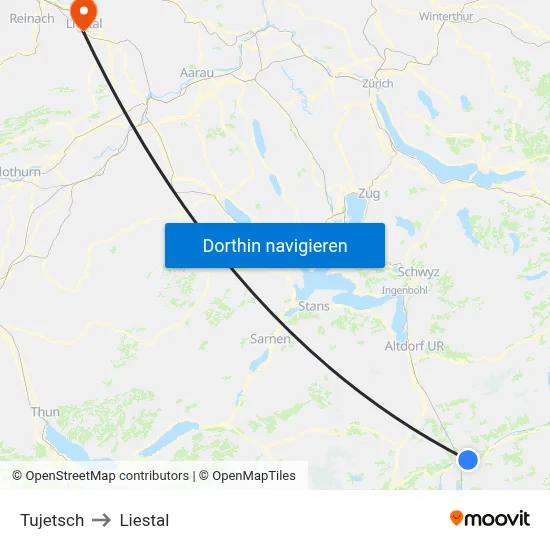 Tujetsch to Liestal map