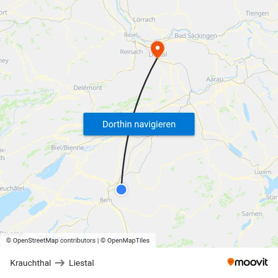 Krauchthal to Liestal map