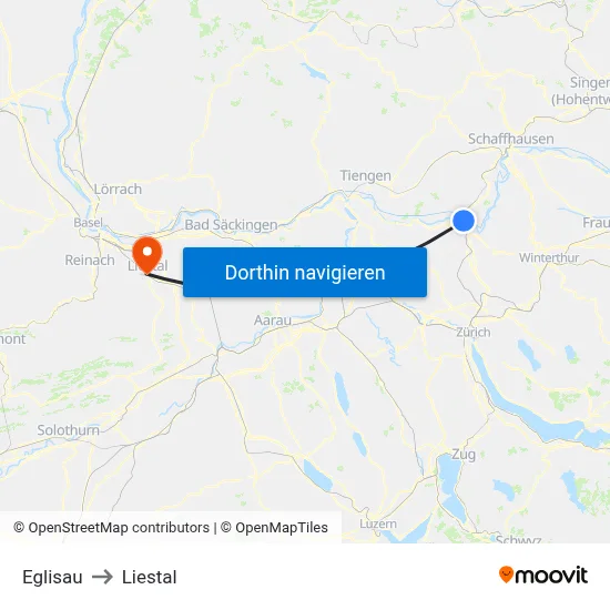 Eglisau to Liestal map