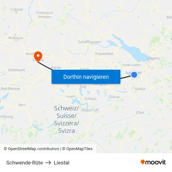 Schwende-Rüte to Liestal map