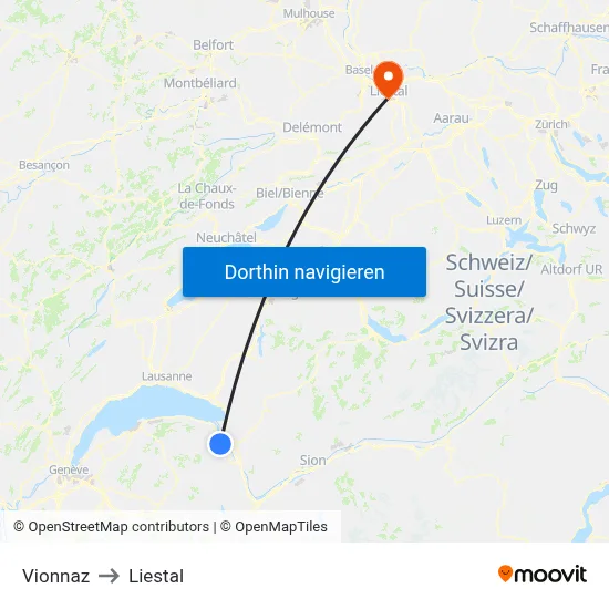 Vionnaz to Liestal map