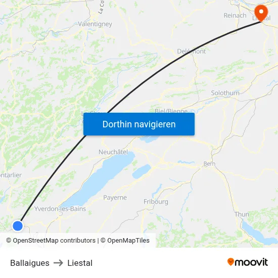 Ballaigues to Liestal map