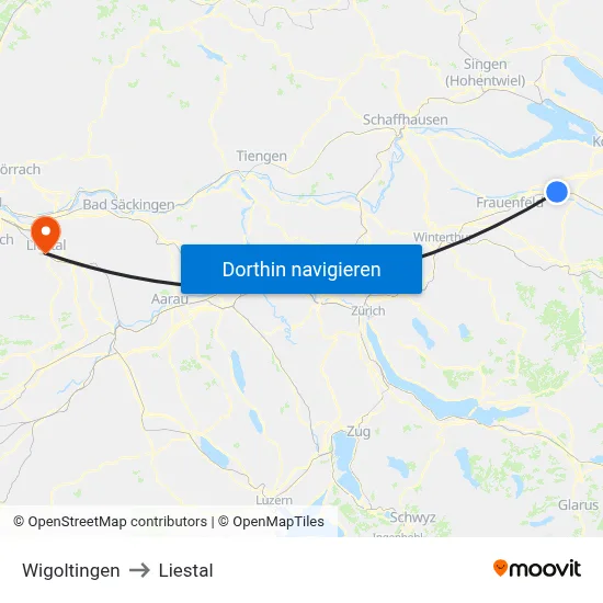 Wigoltingen to Liestal map