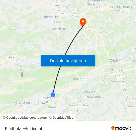 Riedholz to Liestal map