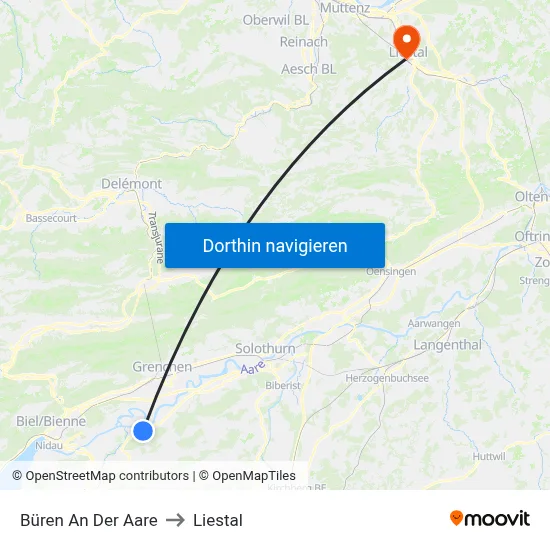 Büren An Der Aare to Liestal map