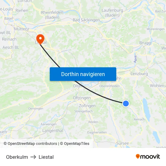 Oberkulm to Liestal map