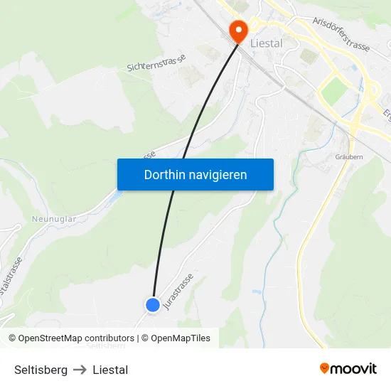 Seltisberg to Liestal map