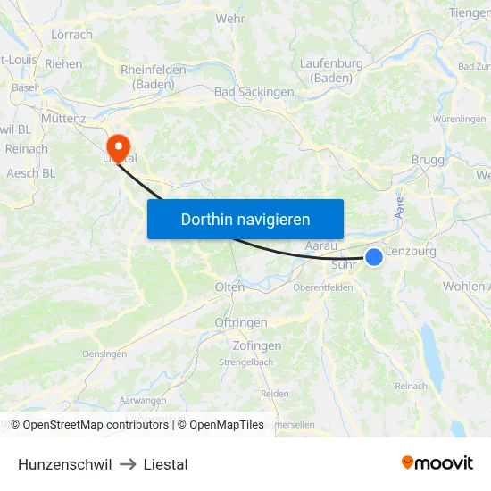 Hunzenschwil to Liestal map