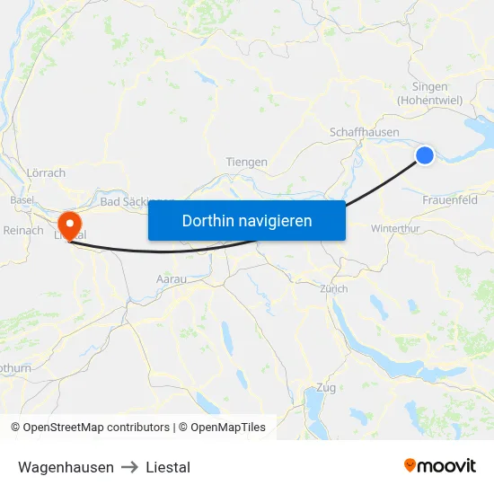 Wagenhausen to Liestal map