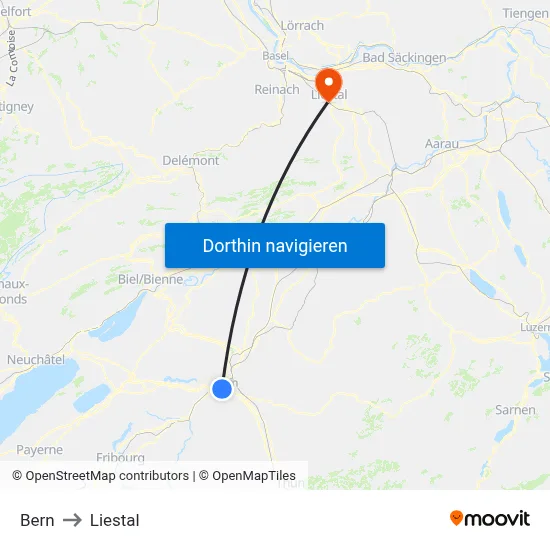 Bern to Liestal map