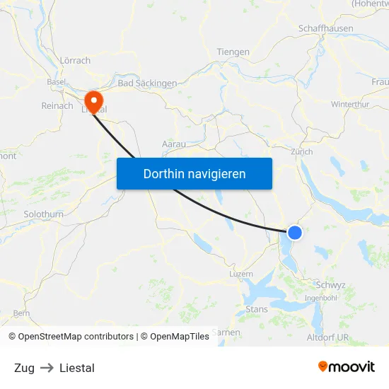 Zug to Liestal map