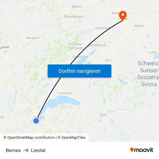 Bernex to Liestal map