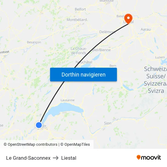 Le Grand-Saconnex to Liestal map