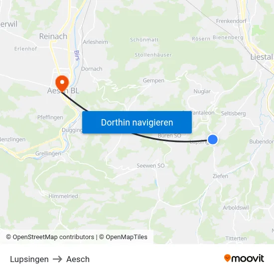 Lupsingen to Aesch map