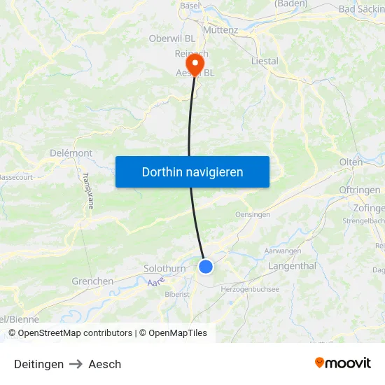 Deitingen to Aesch map