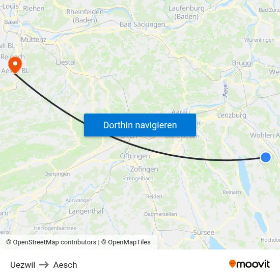 Uezwil to Aesch map