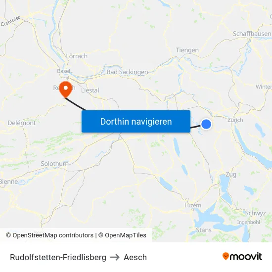 Rudolfstetten-Friedlisberg to Aesch map