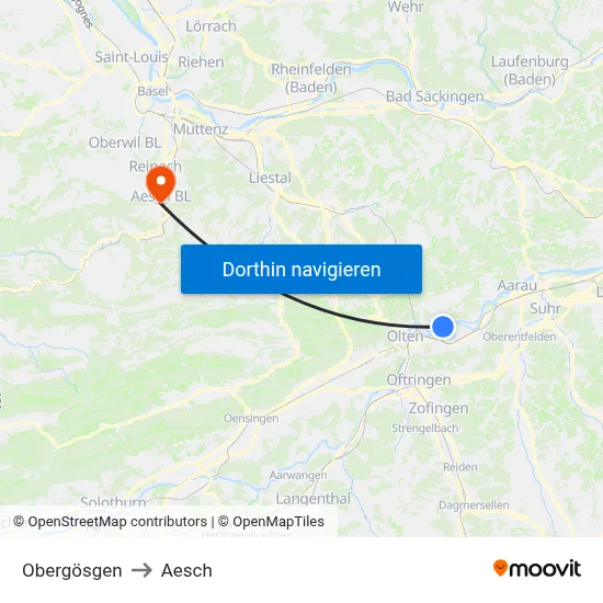 Obergösgen to Aesch map