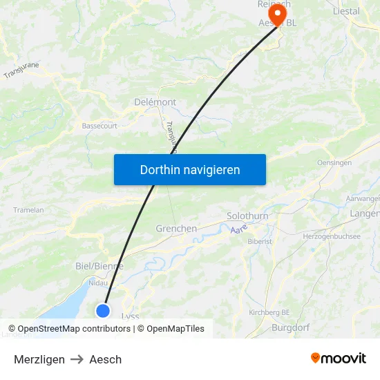 Merzligen to Aesch map