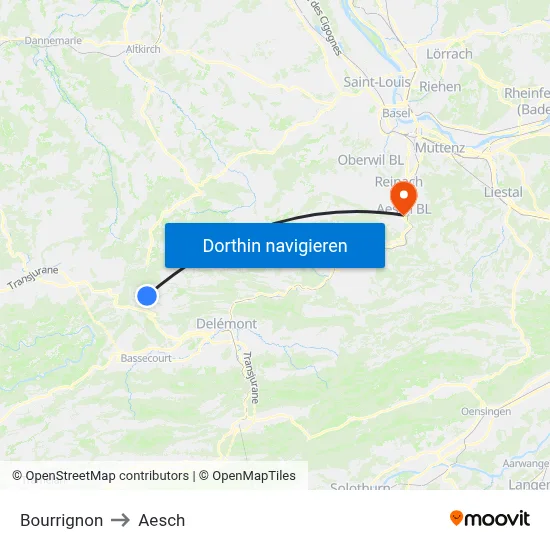 Bourrignon to Aesch map