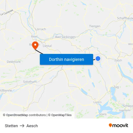 Stetten to Aesch map
