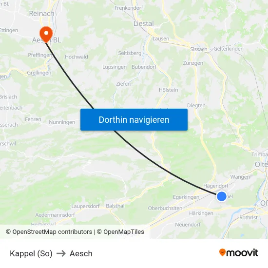 Kappel (So) to Aesch map