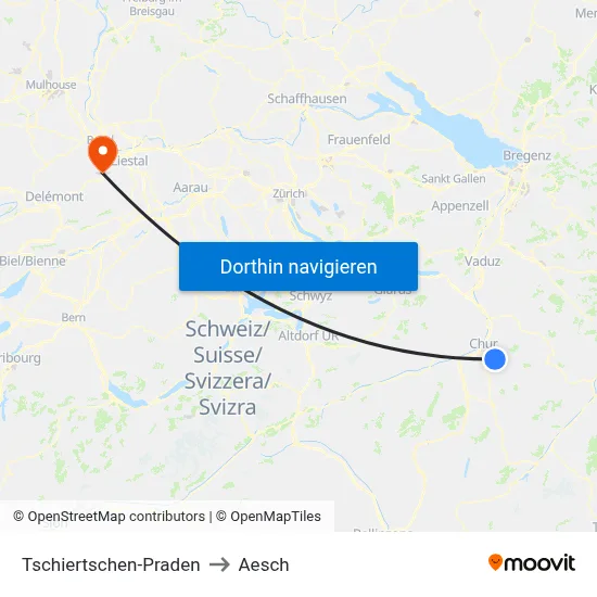 Tschiertschen-Praden to Aesch map