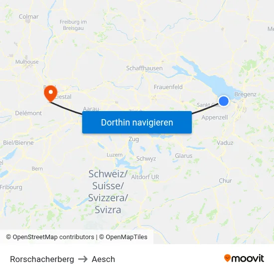 Rorschacherberg to Aesch map