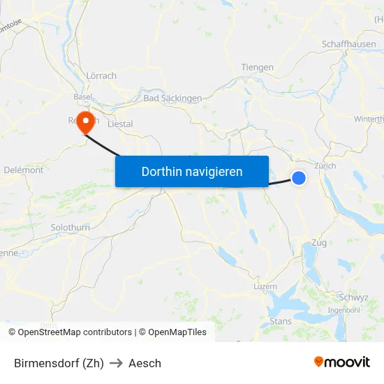 Birmensdorf (Zh) to Aesch map