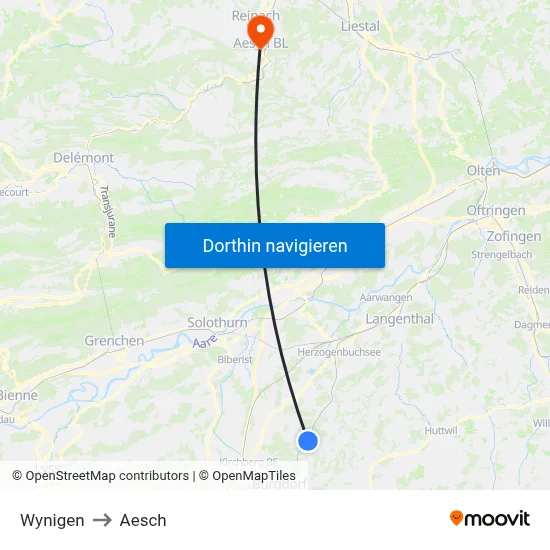 Wynigen to Aesch map